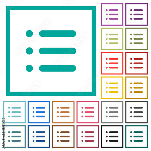 Unordered list flat color icons with quadrant frames