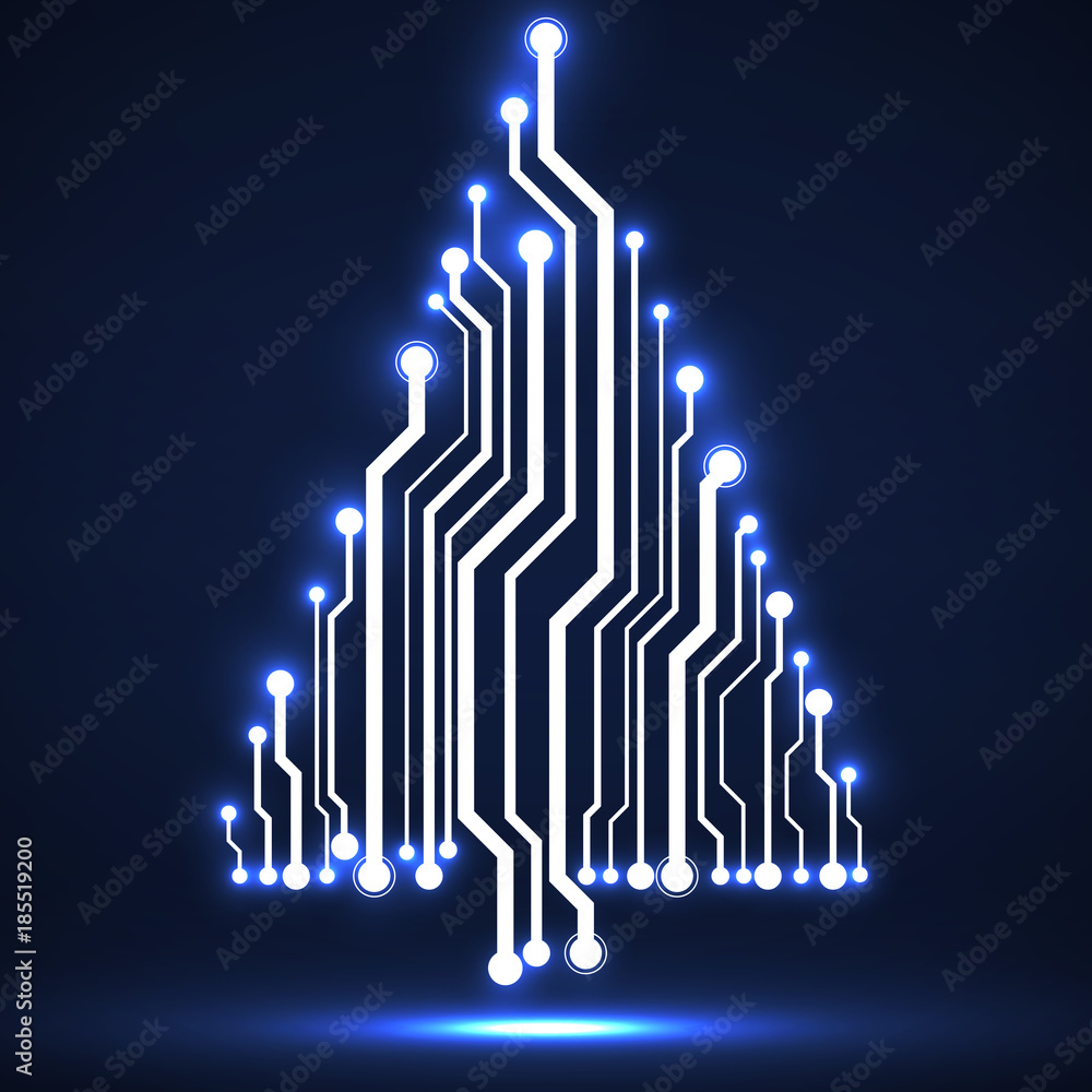 Naklejka premium Abstract technology Christmas tree, circuit board. Vector