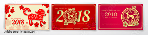Set of 2018 Chinese New Year Paper Cutting Year of Dog Vector Design for your greetings card, flyers, invitation, posters, brochure, banners, calendar