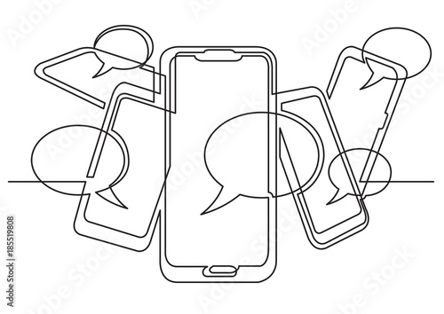 continuous line drawing of social media on mobile phones