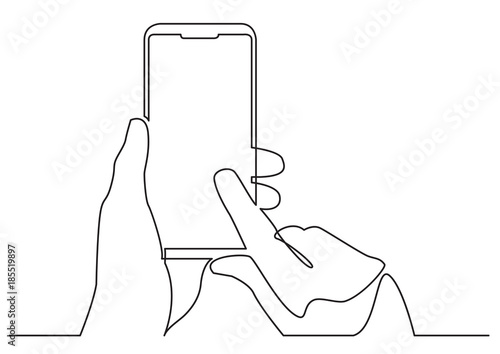continuous line drawing of hand using modern mobile phone