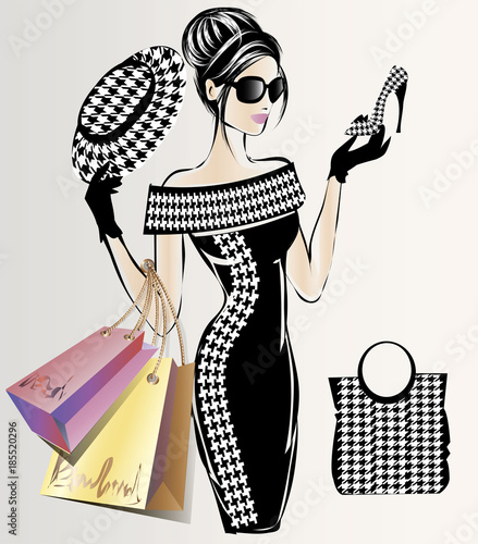 Fashion sale banner with woman fashion silhouette, online shopping social media ads web template with beautiful girl. Vector illustration