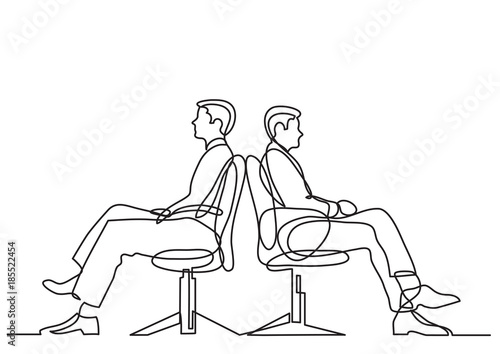 continuous line drawing of business situation - two conflicting businessmen sitting