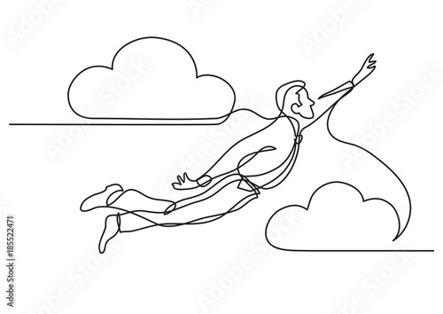continuous line drawing of business person - flying in the sky