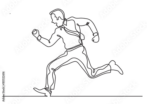 continuous line drawing of business situation - businessman running fast