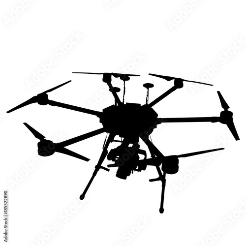 Black silhouette drone quadrocopter on white background