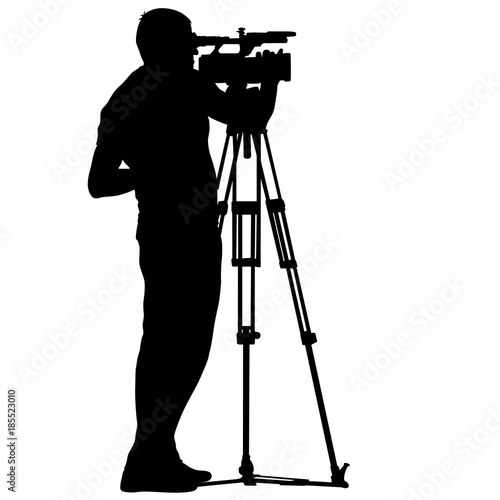 Cameraman with video camera. Silhouettes on white background