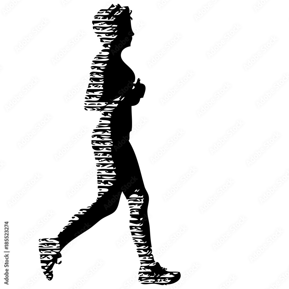 Fototapeta premium Black Silhouettes Runners sprint women on white background