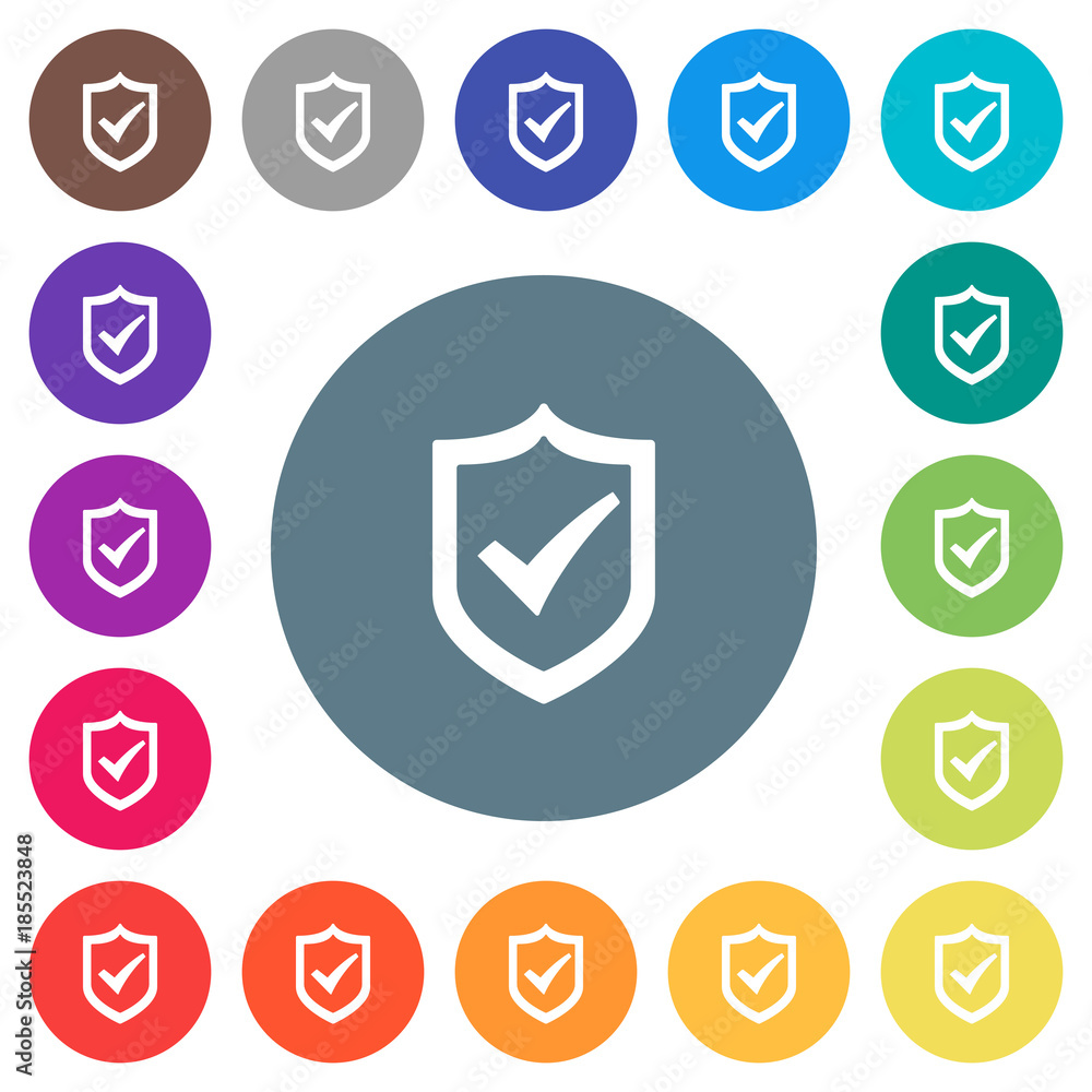 Active shield flat white icons on round color backgrounds Active shield flat white icons on round color backgrounds