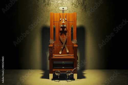 Electric chair in the dark room, 3D rendering photo