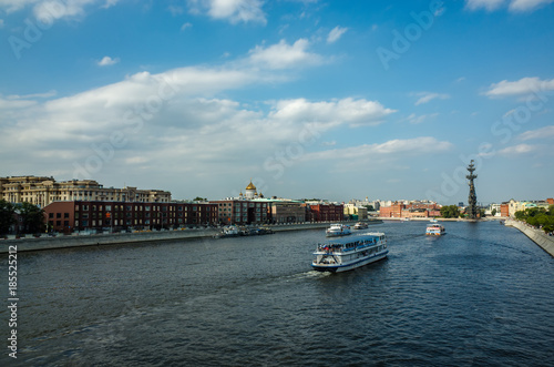 View from the bridge to the river, Moscow, Russia