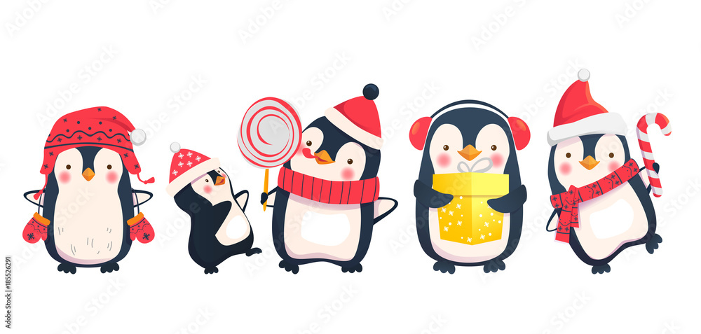 Naklejka premium ilustracja kreskówka pingwiny
