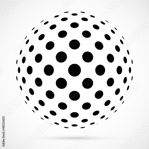 White 3D vector halftone sphere.Dotted spherical background.Logo template wit...