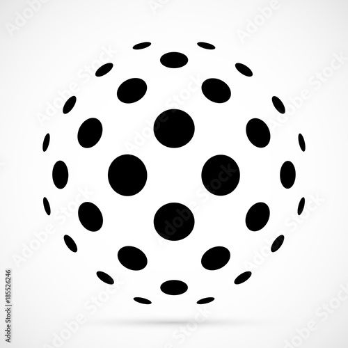 White 3D vector halftone sphere.Dotted spherical background.Logo template wit...