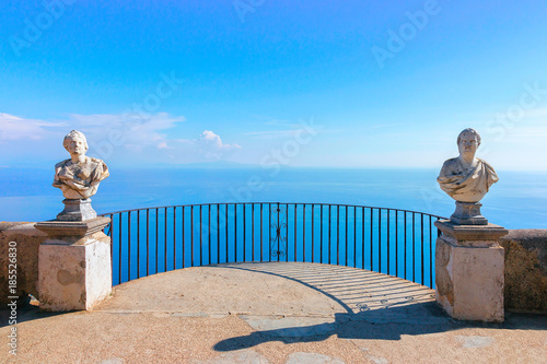 Sculptures at terrace in Ravello village, Amalfi Coast, Italy photo