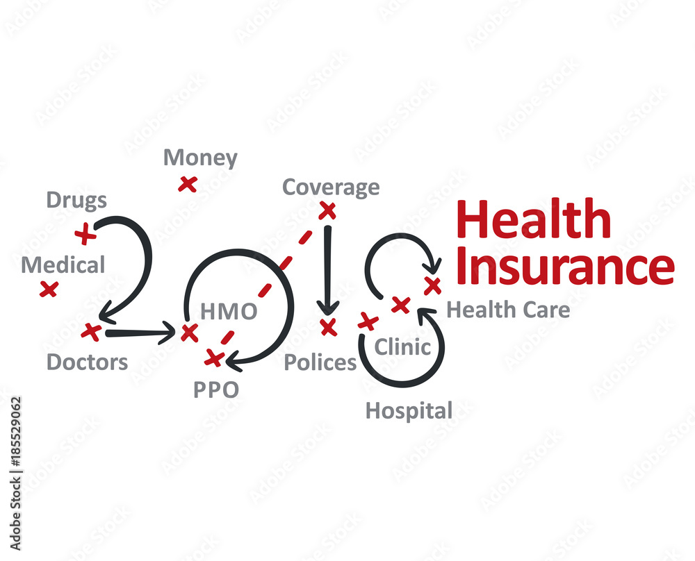 Health Insurance 2018 red marks white background vector