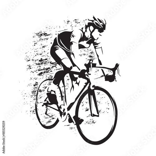 Cycling. Road cyclist on his bike, abstract grungy vector silhouette