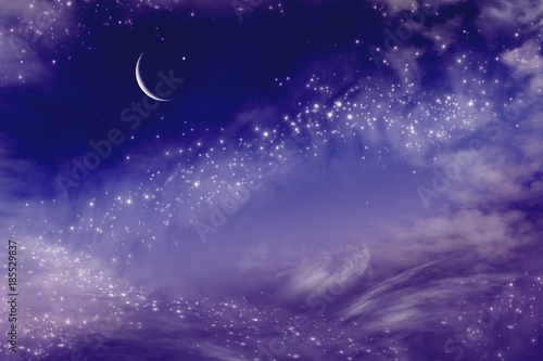 Obraz na płótnie The sky at night with stars. New moon . Ramadan background . Prayer time . Dramatic nature background . Arab night w salonie