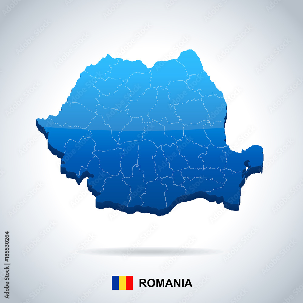 Fototapeta premium Romania - map and flag - Detailed Vector Illustration