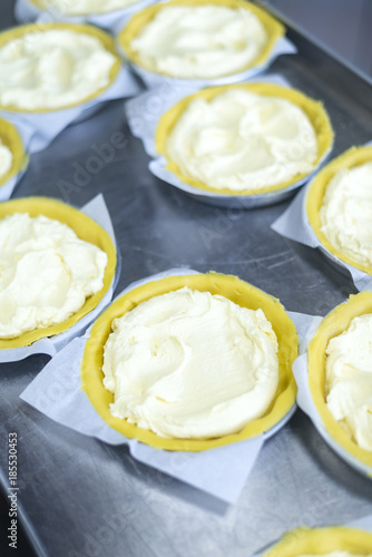 Preparing sweets , working out the dough and baking pastry in the bakery photo