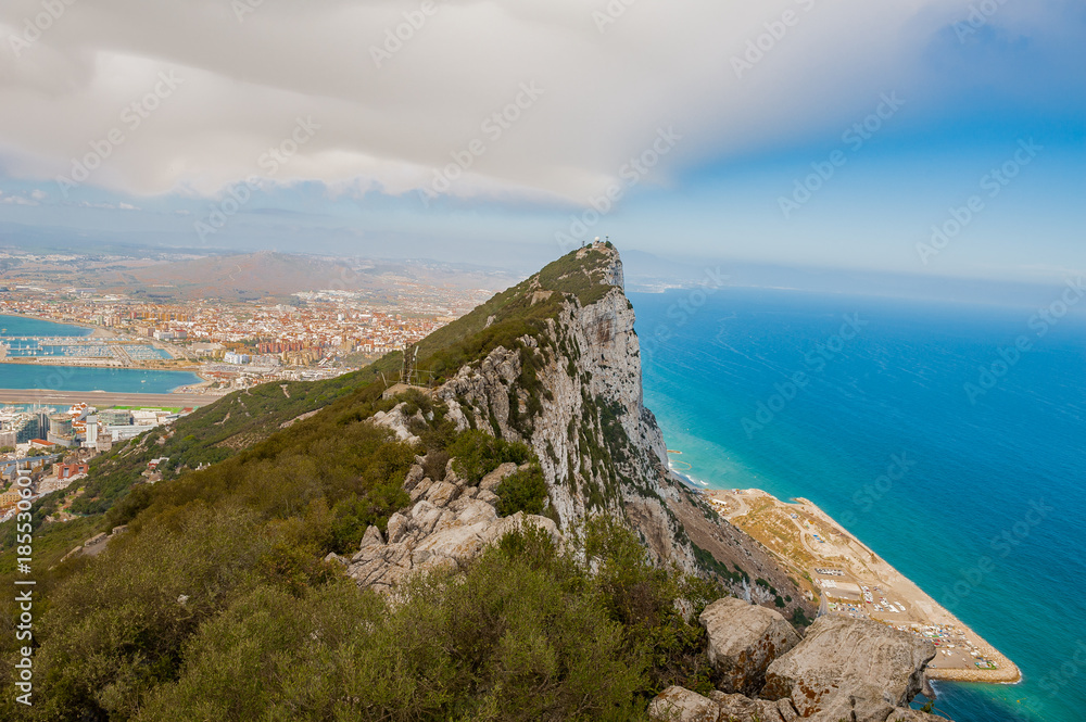 United Kingdom Gibraltar panorama view to the ocean, city ships and pick from high point