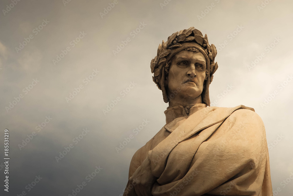 Statue of Dante Alighieri in Piazza Santa Croce, Florence, Italy. Bust shot, copy space, sepia vintage tones.. Statue of Dante Alighieri in Piazza Santa Croce, Florence, Italy. Bust shot, copy space, sepia vintage tones..