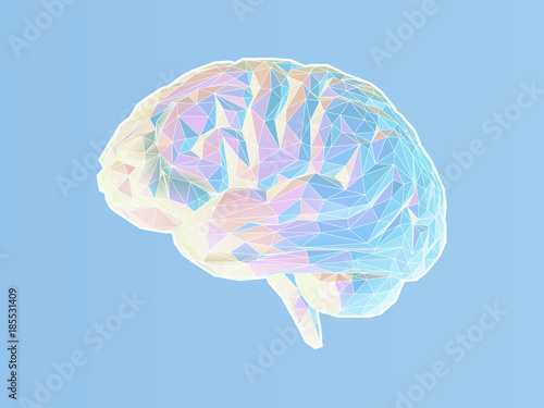 Polygonal brain illustration on blue BG