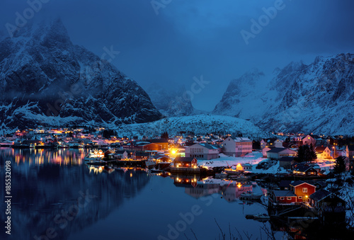 sunset time Reine Village, Lofoten Islands, Norway