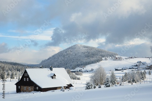 Hill Bukovec and settlement Jizerka in the Jizera Mountains, Czech republic, Europe
