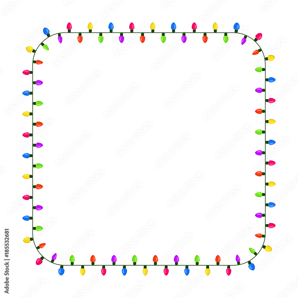 light bulb, garland square border christmas design isolated on white background light bulb, garland square border christmas design isolated on white background