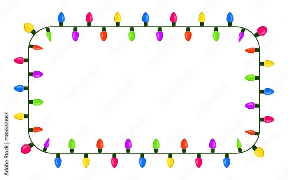 light bulb, garland square border christmas design isolated on white