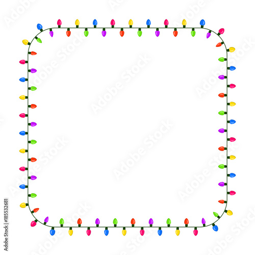 light bulb, garland square border christmas design isolated on white background