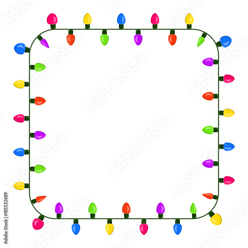 light bulb, garland square border christmas design isolated on white background