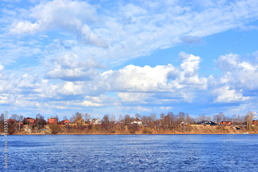 View of Neva river at spring day.