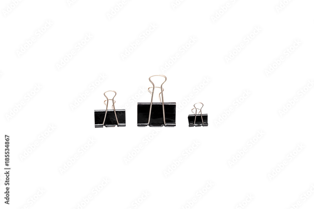 Black Paper clip isolated on white background.