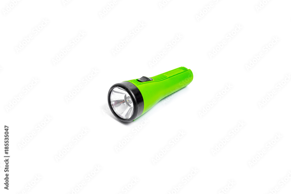 Green flashlight isolated on white background Green flashlight isolated on white background