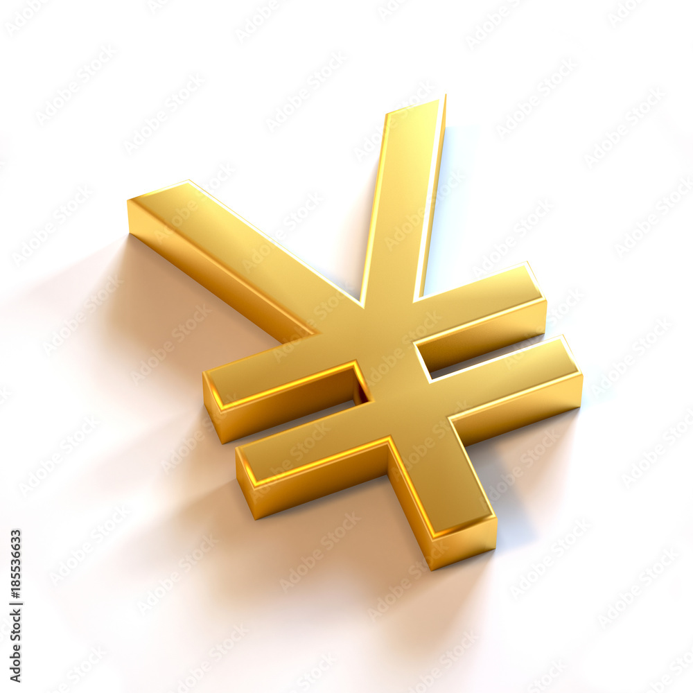 Fototapeta premium Yen Currency Gold Color. 3D Render Illustration