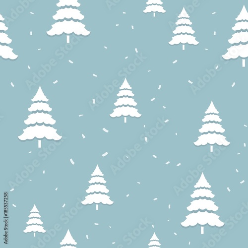 Merry christmas seamless pattern, white pine with fall leaves on blue background, vector illustration © AITTHIPHONG