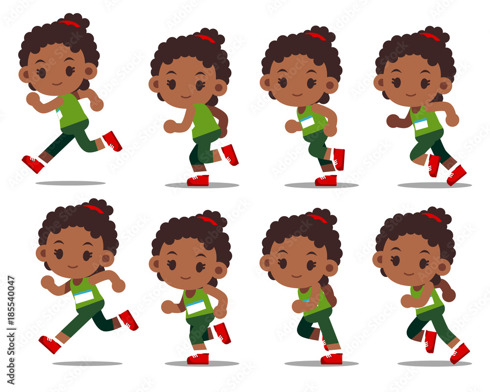 Vector set of running girl separated frames isolated on white background. Vector set of running girl separated frames isolated on white background.