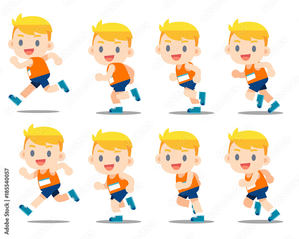 Vector set of running man separated frames, sequences isolated on white background.