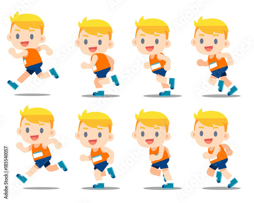 Vector set of running man separated frames, sequences isolated on white background.