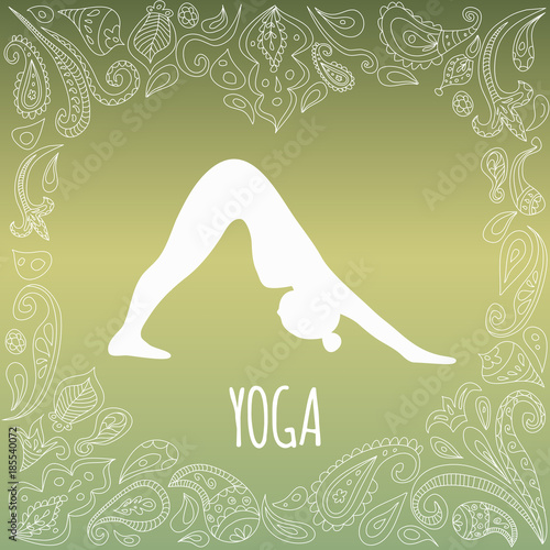 Yoga logo. Girl practicin Downward Facing Dog pose - Adho Mukha Svanasana.