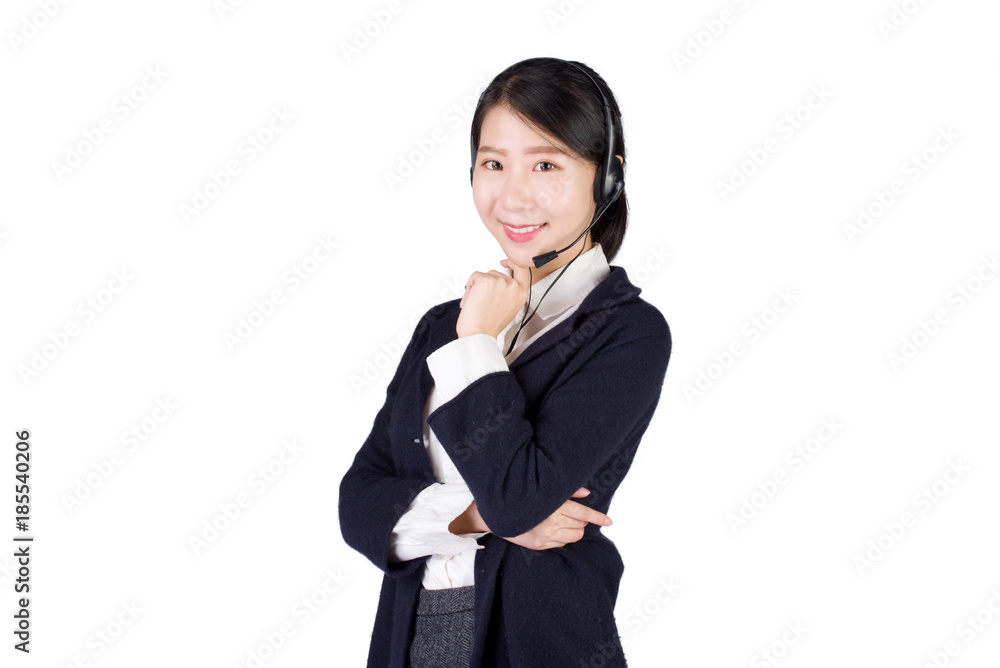 Young, confident and beautiful customer support operator isolated on white Young, confident and beautiful customer support operator isolated on white