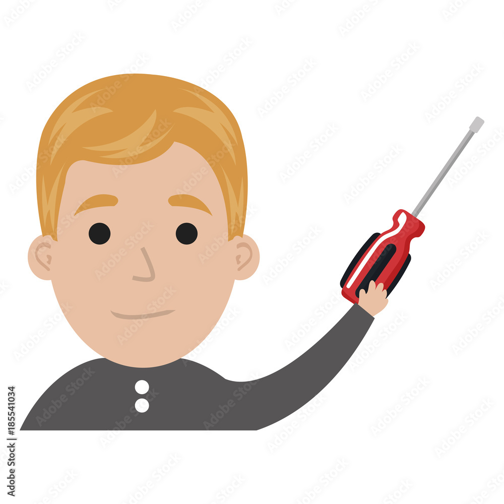 man with screwdriver tool isolated icon
