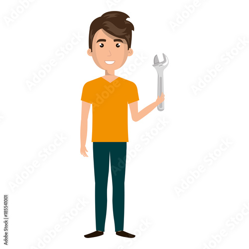 man with wrench tool isolated icon