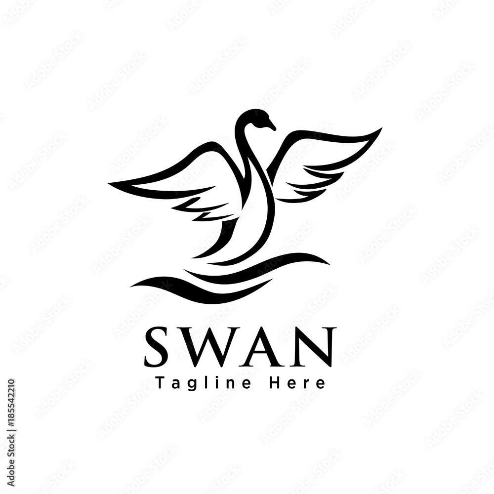 Obraz premium Line art swan flapping wings logo