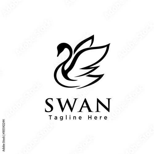 Fototapeta Naklejka Na Ścianę i Meble -  line art swan flapping wings logo