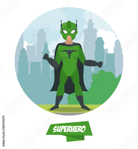 Superhero man cartoon on city icon vector illustration graphic design photo