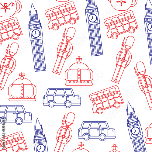 guard big ben double decker bus crown london united kingdom pattern image vector illustrationd design  blue red line