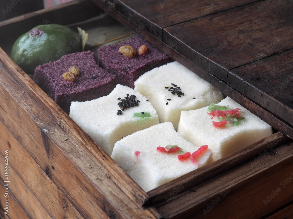 Chinese traditional cakes in wooden steamer